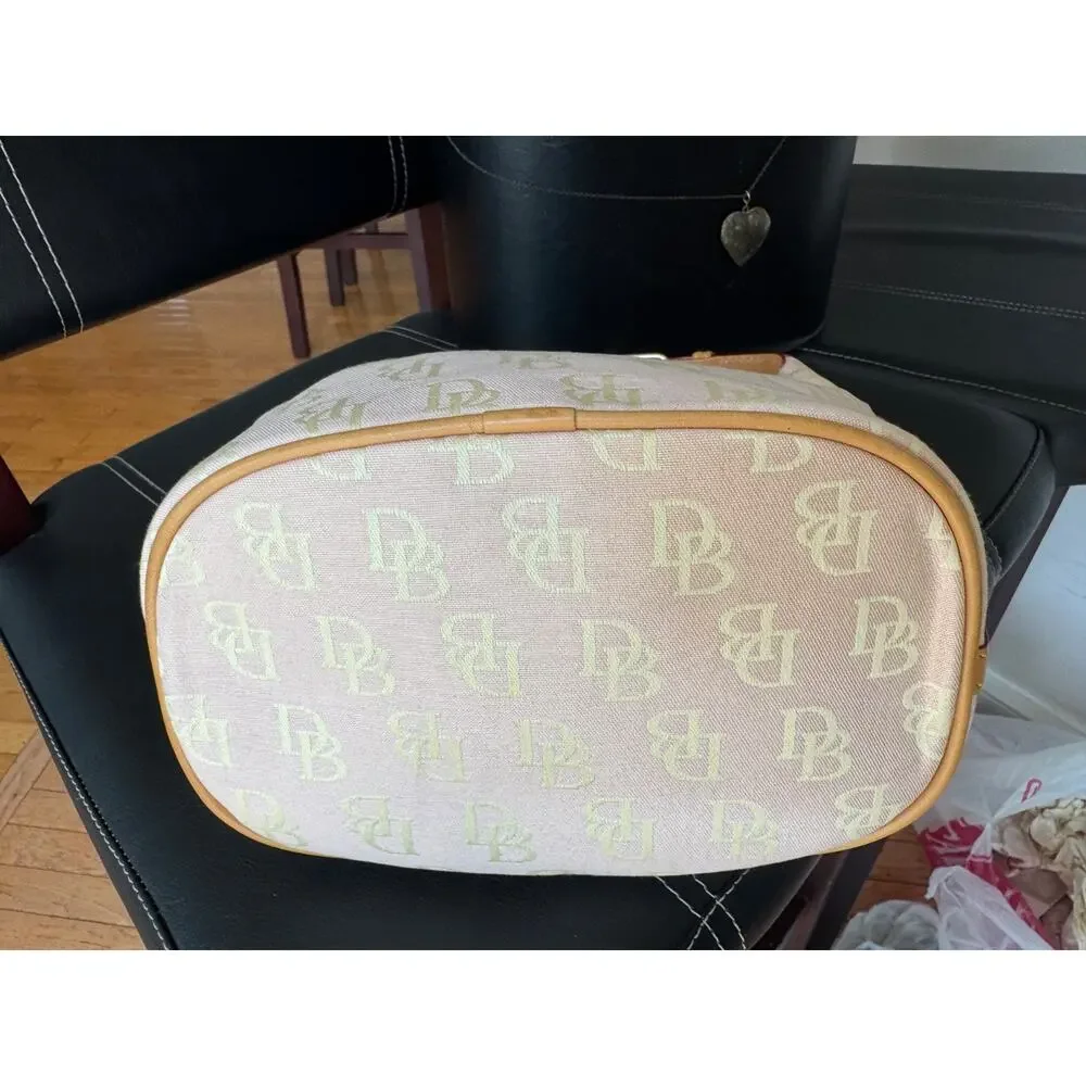 Dooney & Bourke Pink Monogram Mini Bucket Hobo Bag Zip Top Gold Hardware Lined